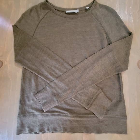 Vince • 100% Linen Long Sleeve Slub Pullover Shirt in Olive Drab Green Sz M - Picture 7 of 12